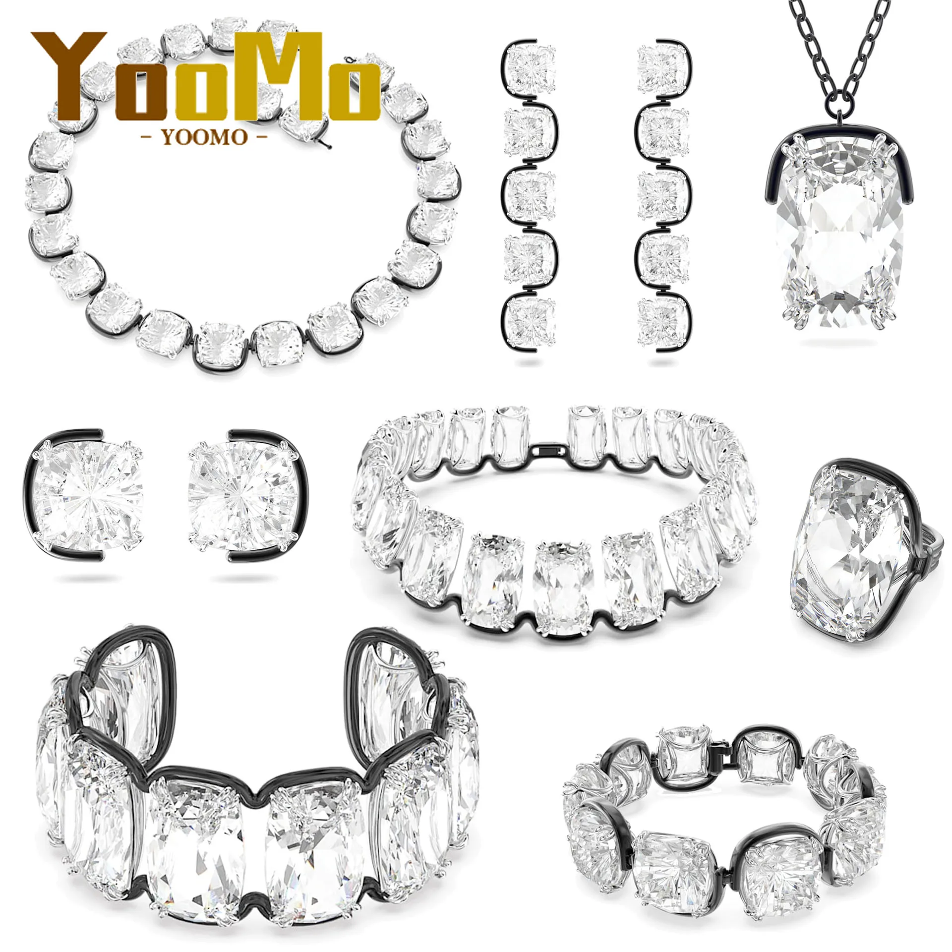 

Bracelet Luxury Black Gold Water Drop Crystal High Quality Jewelry Earring Fashion Necklace Bracelet Romantic Gift for Women