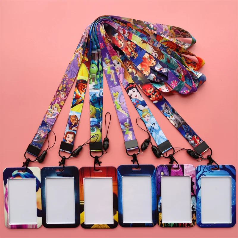 Disney Princess Girl's Lanyard Card Badge Holder Student Hanging Neck Phone Lanyard Badge Subway Access Card Holder Case