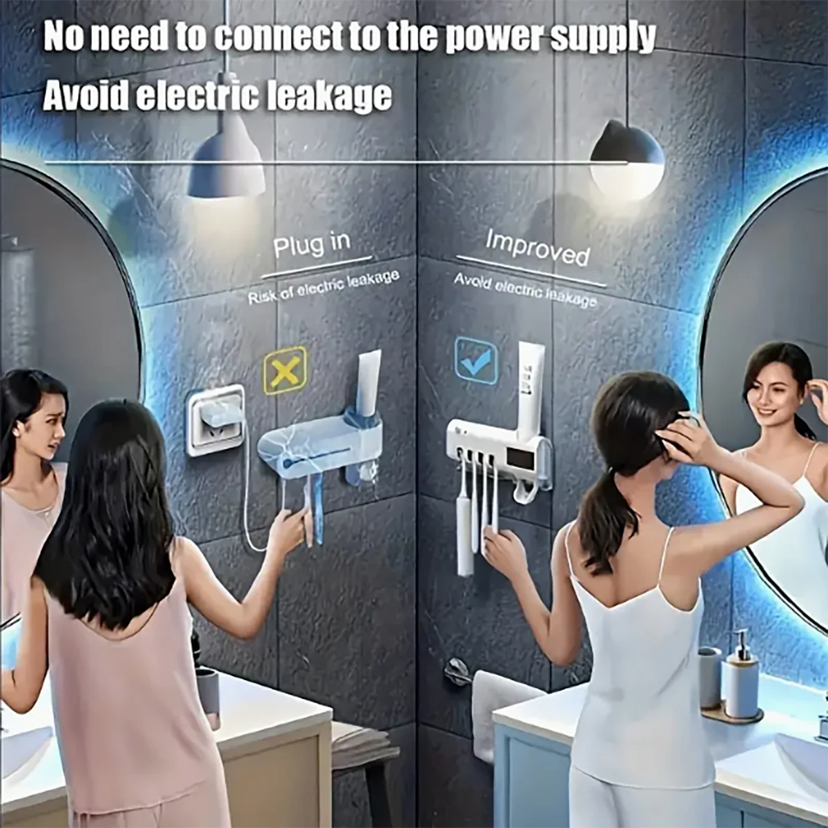 حامل فرشاة أسنان ذكي للتعقيم بالأشعة فوق البنفسجية، حامل فرشاة أسنان منزلي متعدد الوظائف مثبت على الحائط وخالي من اللكم