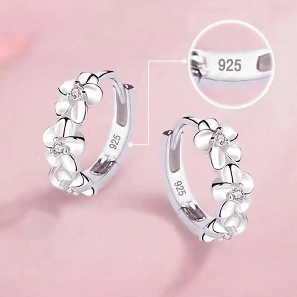 

Серьги-кольца из стерлингового серебра 925 пробы с цветочным узором и фианитами AAA для женщин, ювелирные изделия для свадьбы и помолвки