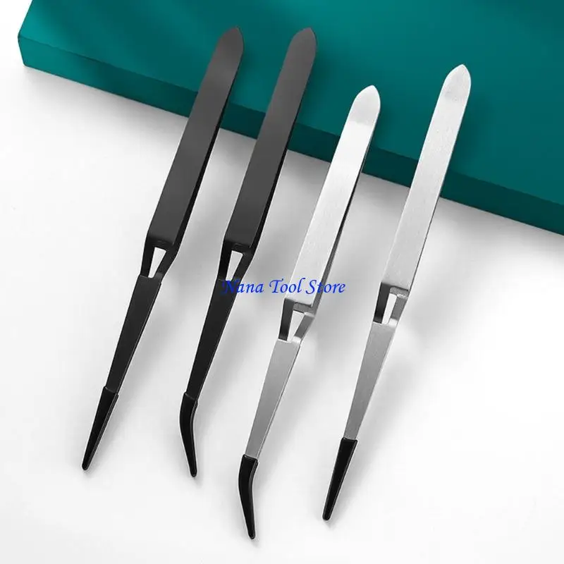 31GJ 2Pcs Rubber Tip Tweezers Set with Silicone Coated Flat Bent Pointed Tweezers