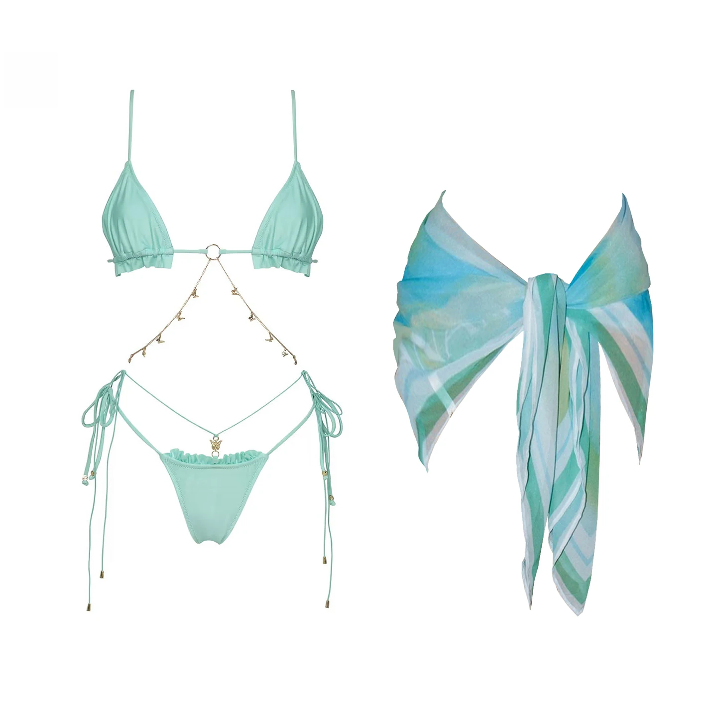 3Pc Shell Bikini Sexy Women Swimsuit With Long Skirt Mirco Swimwear High Cut Biquini Female Bathingsuit Print Bodysuit Beachwear