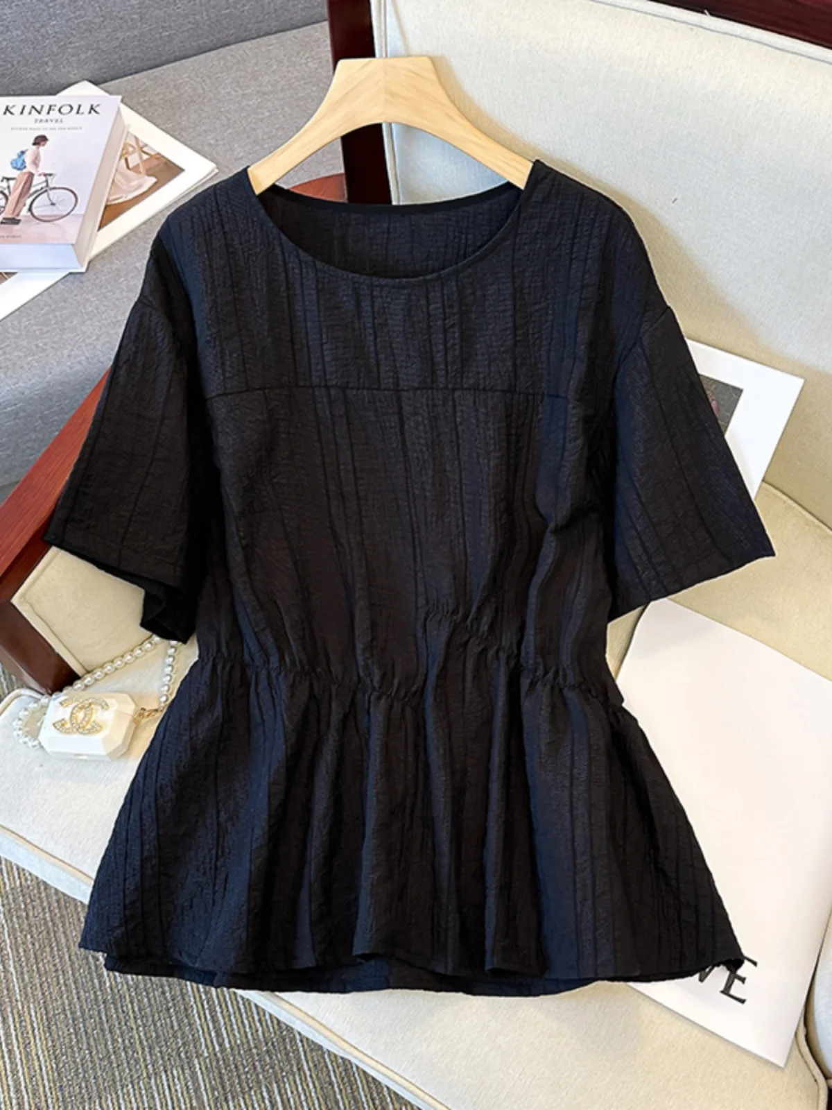 Slimming Short Sleeve T-Shirt Women's Summer New Style plus Size Conceal Belly Top Base Shirt Korean Style Commute Wind