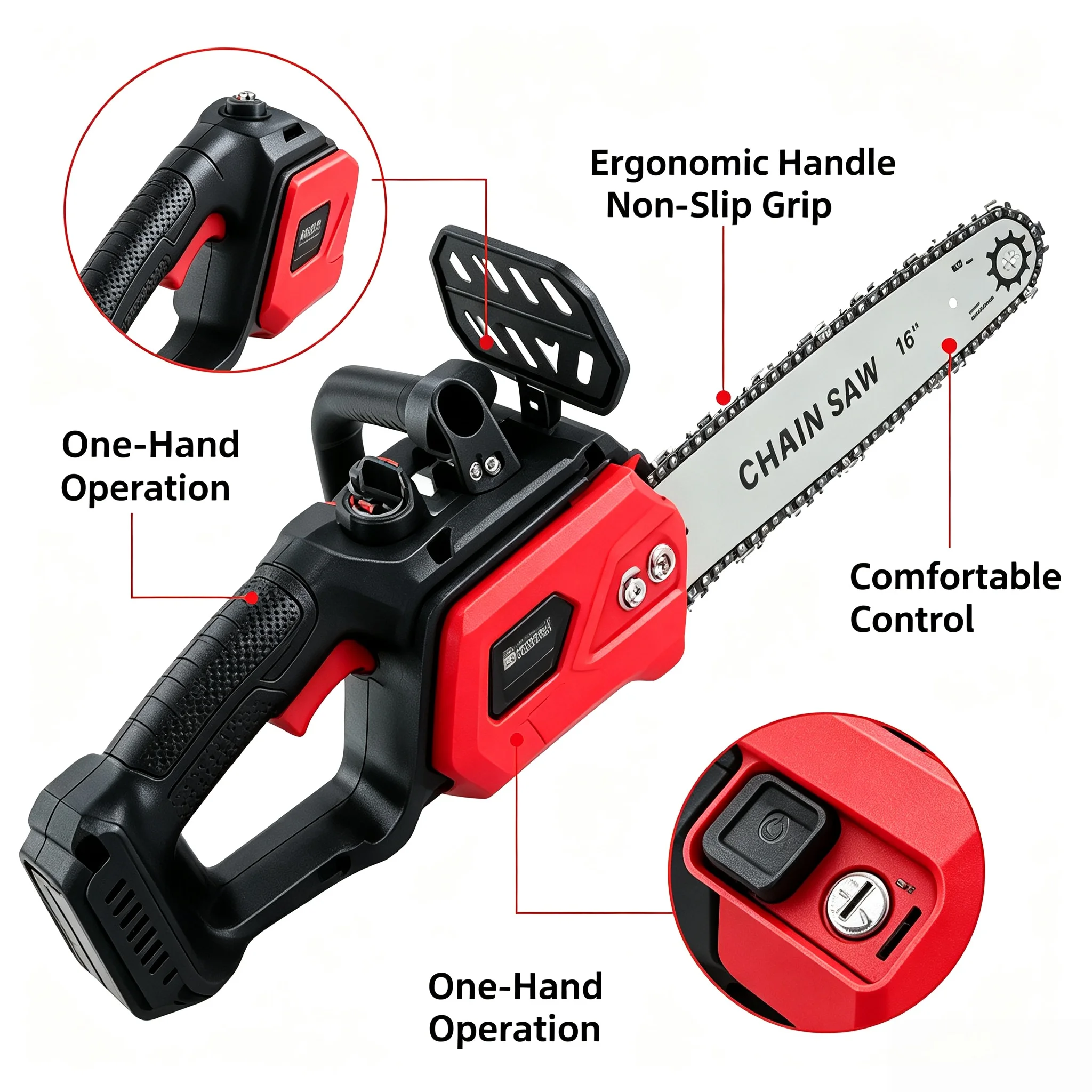Handheld Cordless Electric Chainsaw, High Power Lithium Battery Powered Saw for Tree Trimming, Wood Cutting & Outdoor Logging