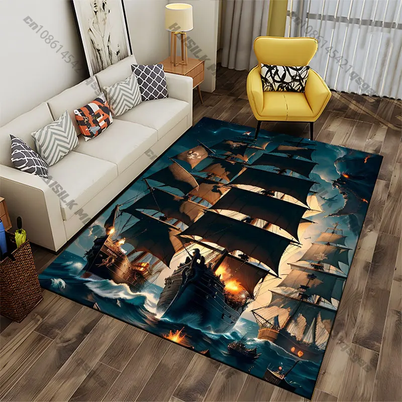 Pirate ships ocean battle fantasy carpet Yoga living room room decor children's crawling mat doormat area rug games mat