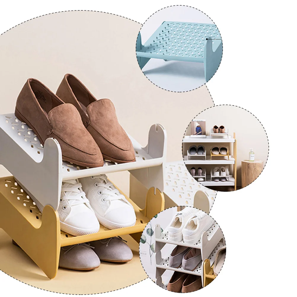 

Shoe Storage Rack Hollow Pattern Ventilated Moisture Proof Simple Design Non Slip Baffle Protect Shoes Stackable Wide ganizers