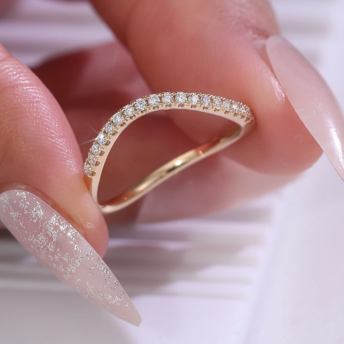 بروفانس الحد الأدنى العصرية خاتم منحني مختبر الماس خاتم الخطوبة كل يوم التراص خواتم خاتم كوكتيل هدايا عيد الميلاد مجوهرات