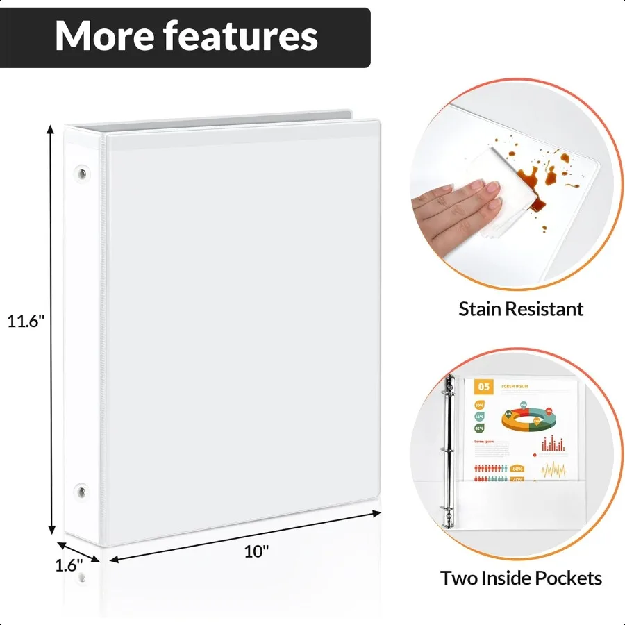 1 Inch Binders 3 Ring Economy 1 Round Ring Clear View Binder Three Ring PVCFree NonStick for School or Office plies White 2 Pac