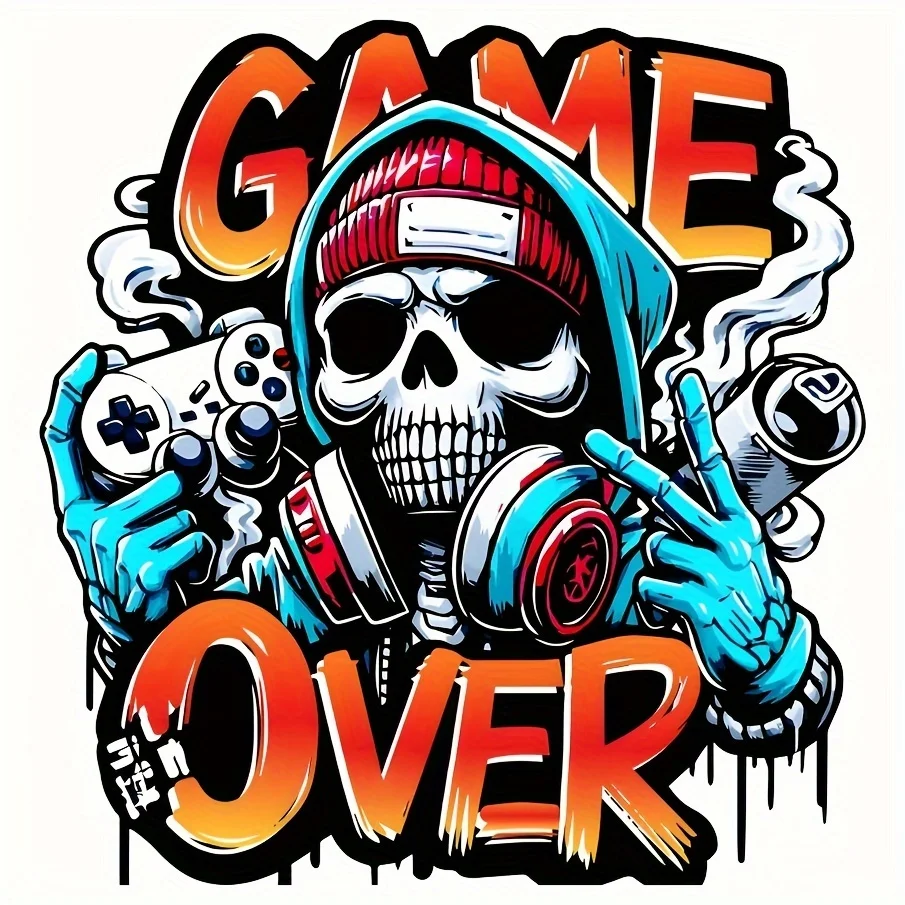 

1/2/3 шт. термонаклейки с изображением черепа Game Over – моющиеся, для самостоятельного нанесения, подходят для футболок, рюкзаков, подушек, кепок.