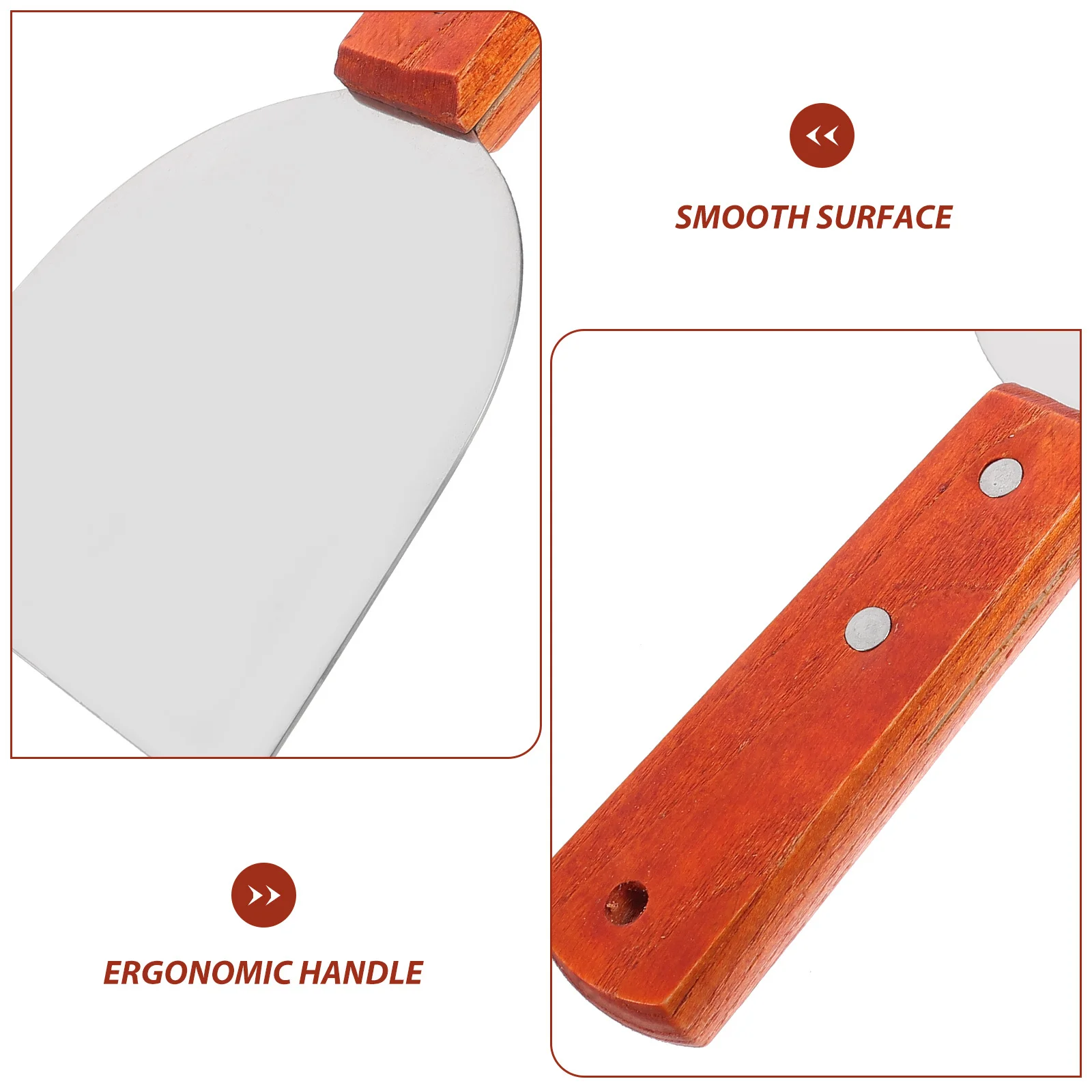 

2Pcs Stainless Steel Shovel Wood Handle Anti-Slip Bbq Steak Tool Multi-Purpose Baking Kitchen Dining Home Hotel Use