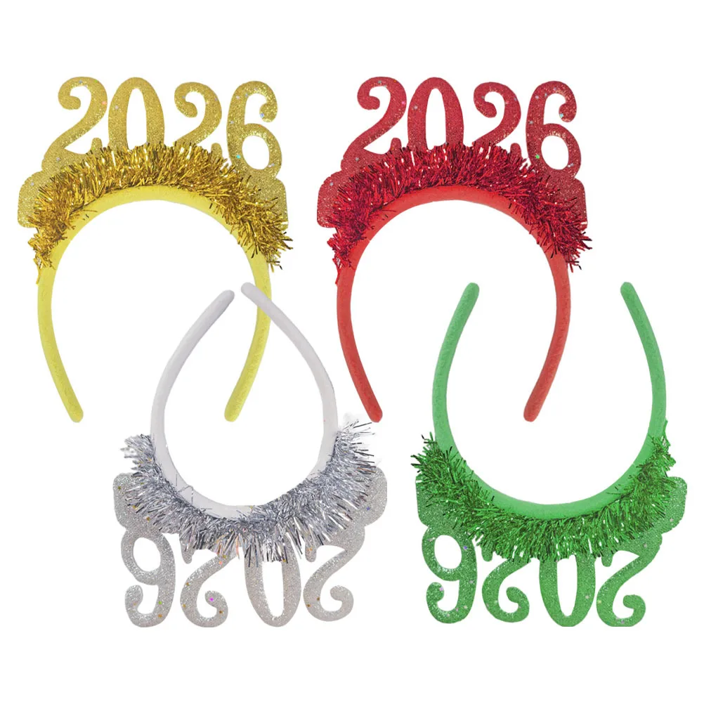 

4Pcs New Year Headband 2026 Glitter Hairband Sequin Holiday Party Hair Hoop New Year Eve Festive Hair Accessories