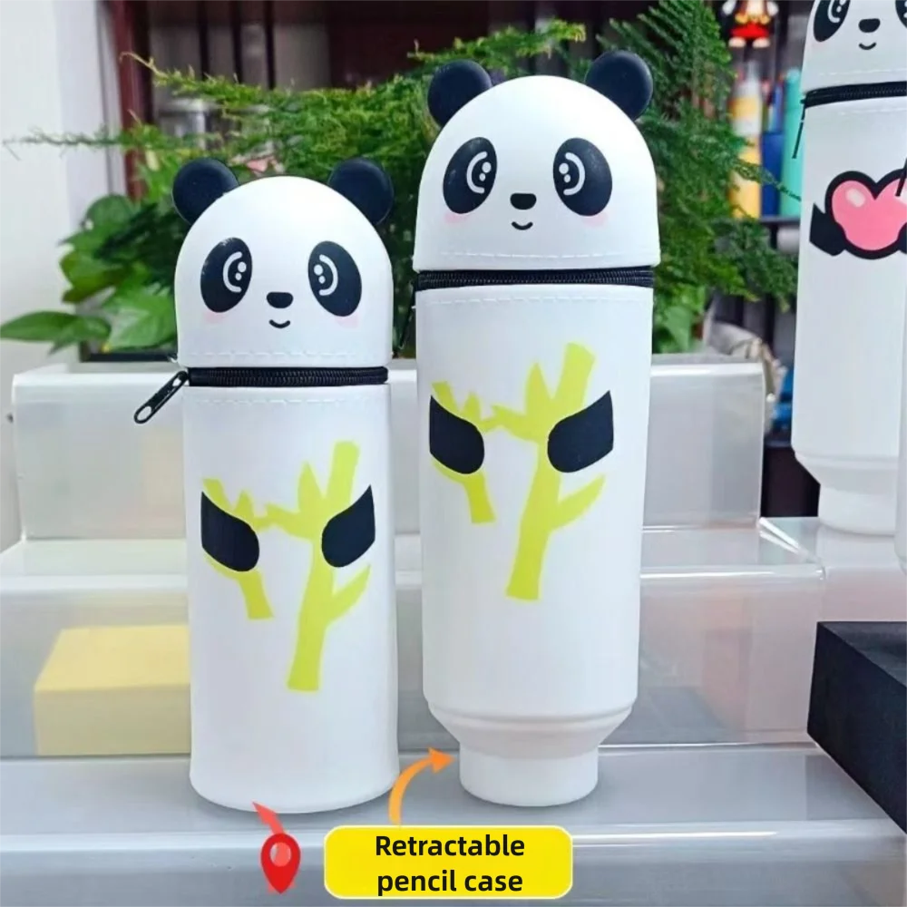 Cute Foldable Pencil Case Silicone Animal Shape Stationery Organizer Dirt Resistant Rabbit Panda Pen Container for Students