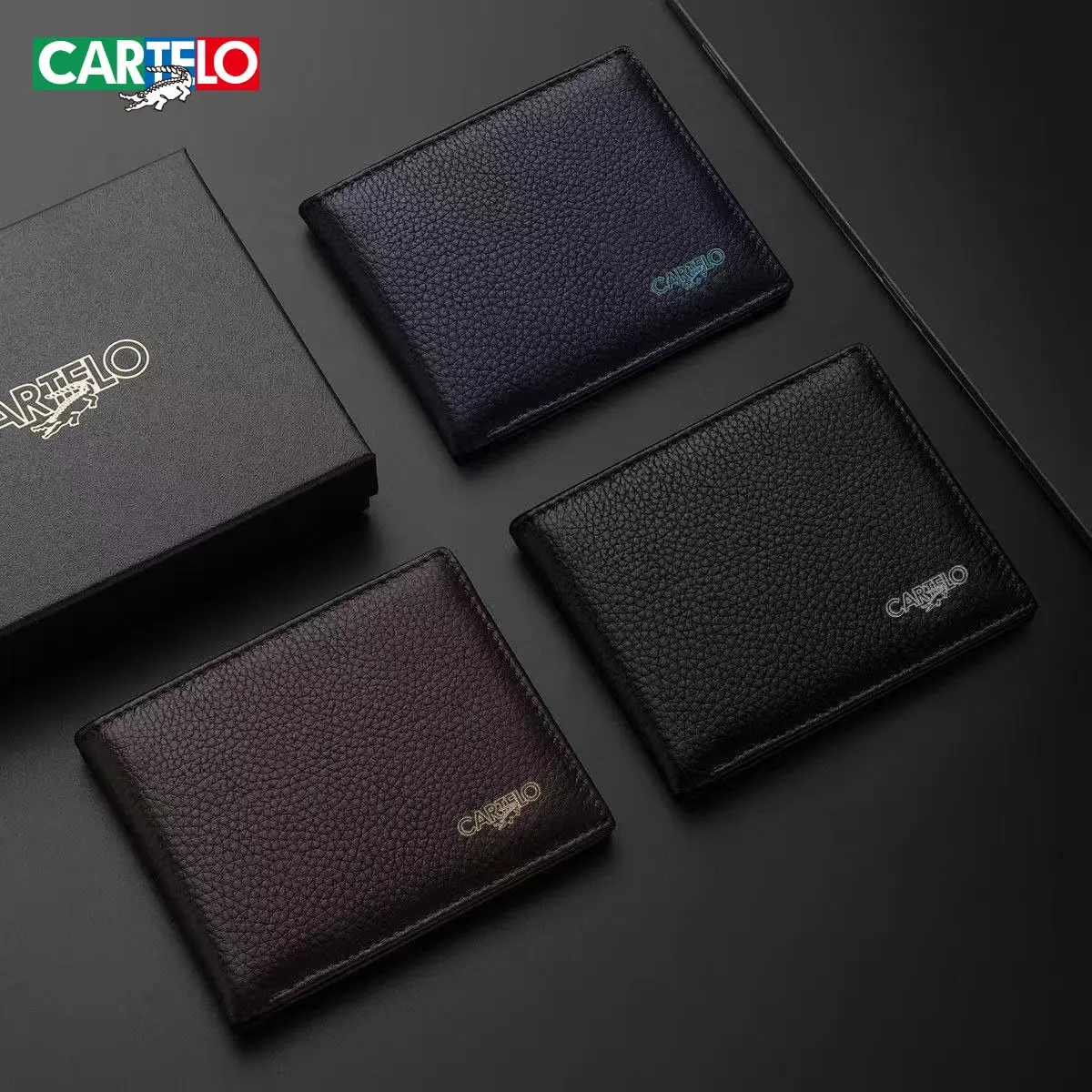 

CARTELO wallet men's leather short style new top layer crocodile wallet integrated card bag thin leather wallet