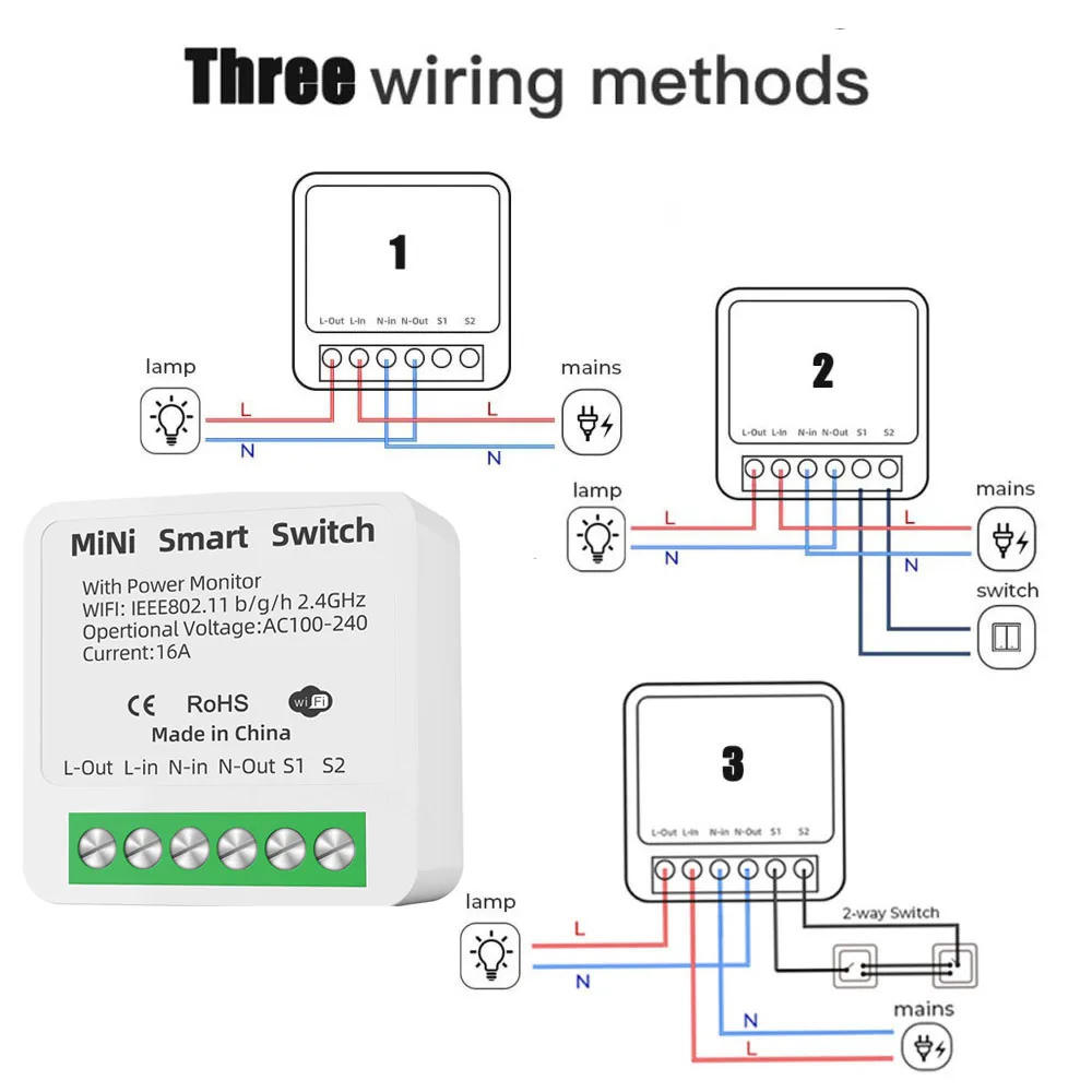 16A Tuya WiFi Smart Switch 2-way Control with Energy Monitor Switch Mini Smart Breaker Smart Life Control Alexa Via Google Home