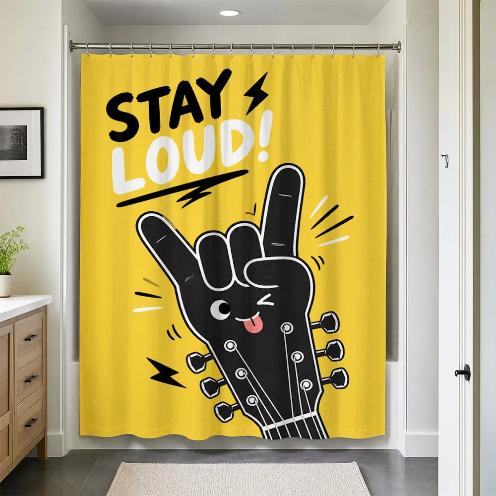 Novelty Stay Loud Rock Hand Guitar Print Waterproof Shower Curtain Funny Bathroom Decor Accent Textile
