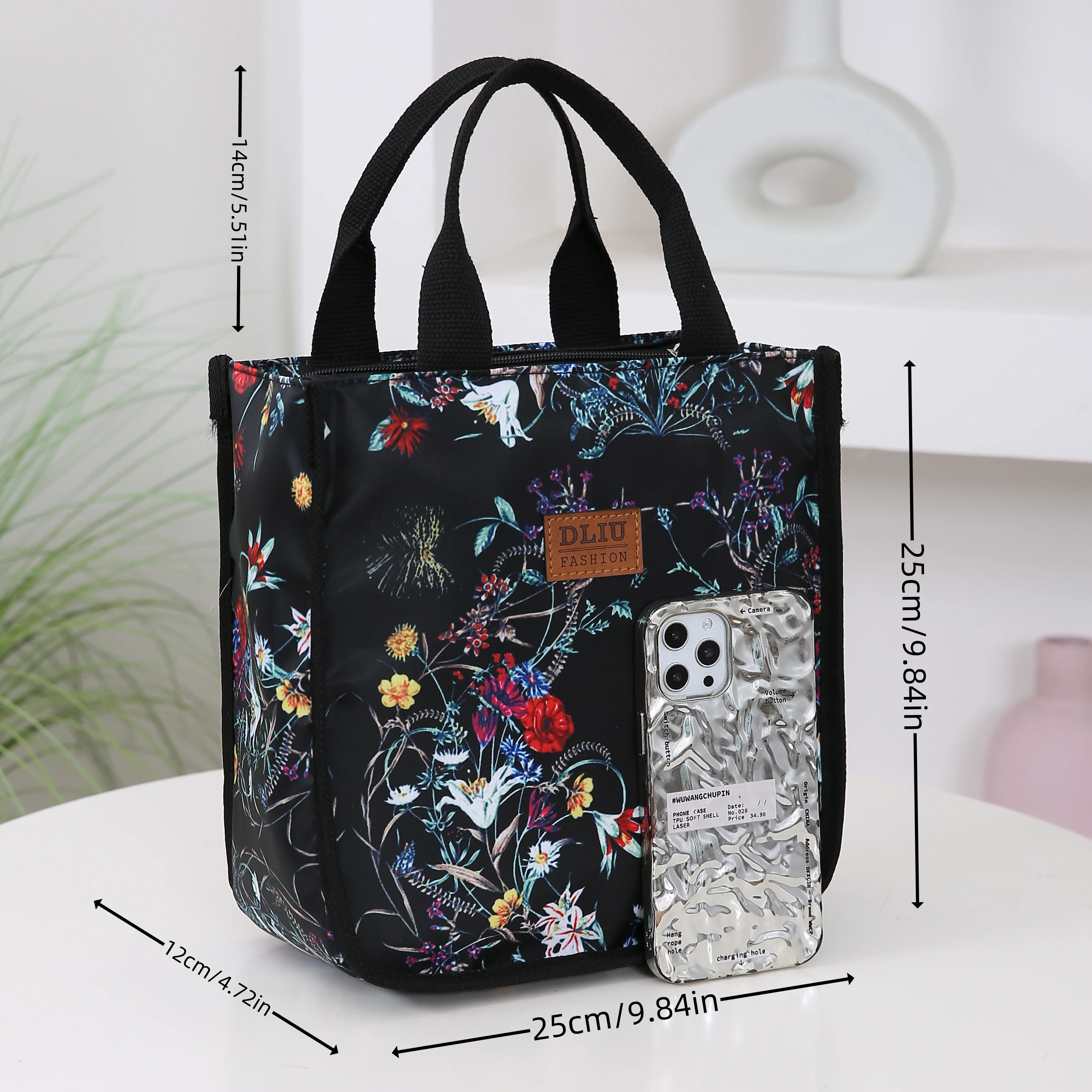 New chunky nylon printed fabric handbag, portable lunch box bag for work, daily storage bag for mommy