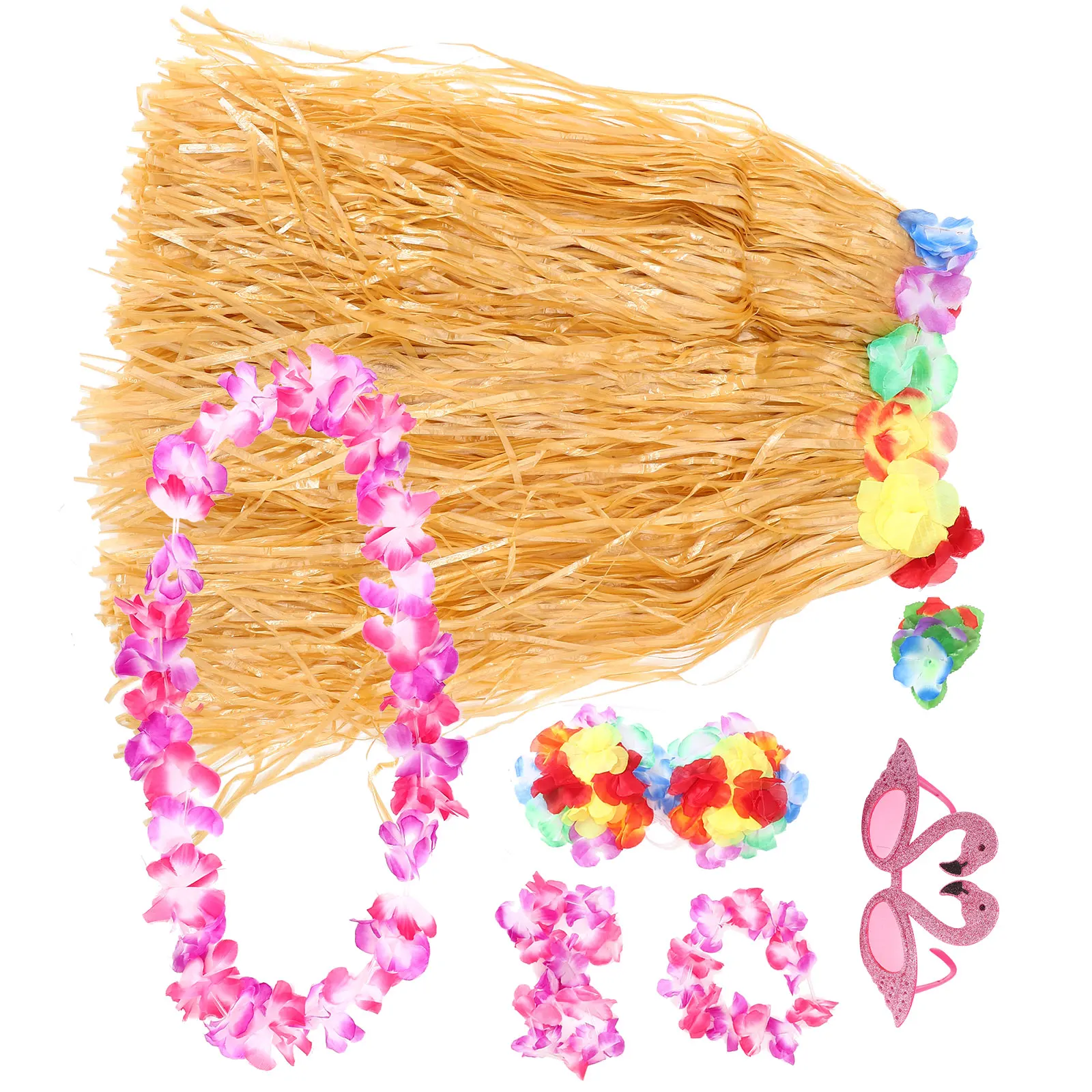 

1 set HairClip 60CM Straw Skirt Luau Sunglass Lei Wristb Accessories Beach Prom Birthday