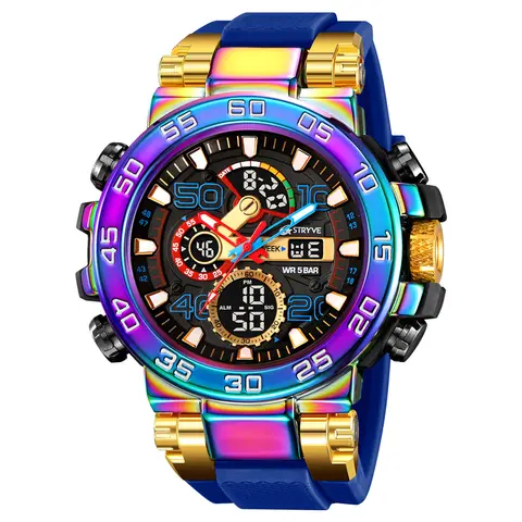 New STRYVE 8030 Men's Wrist Watch Fashion Sports Waterproof Watch High Quality Digital-Analog Dual Movement Calendar Aralm Week