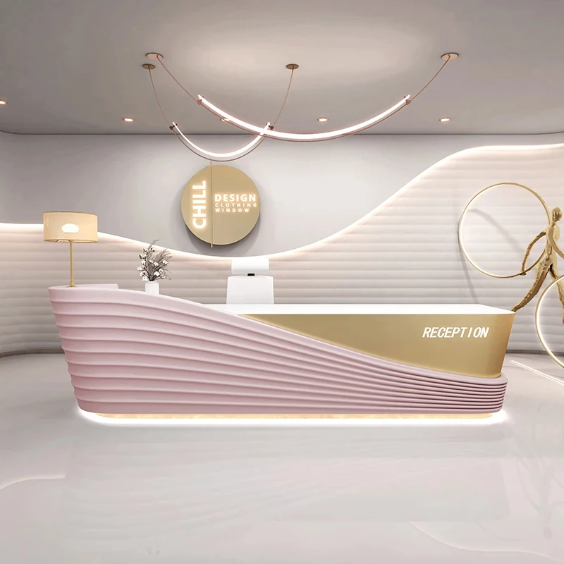 custom.Gold Plating Luxury Wooden Front Reception Desk Beauty Nail Salon Reception Desk Checkout Counters With Stainless S
