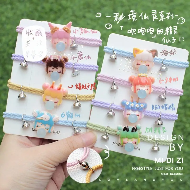 Love cartoon small leather band three person bracelet magnetic attraction girlfriend bracelet magnet student headband