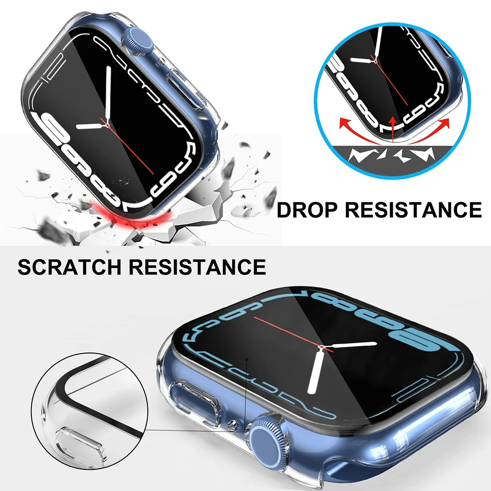 Tempered Glass+cover For Apple Watch Case 44mm 40mm 45mm 41mm 42mm Screen Protector Apple Watch Accessories serie 9 6 5 4 SE 7 8