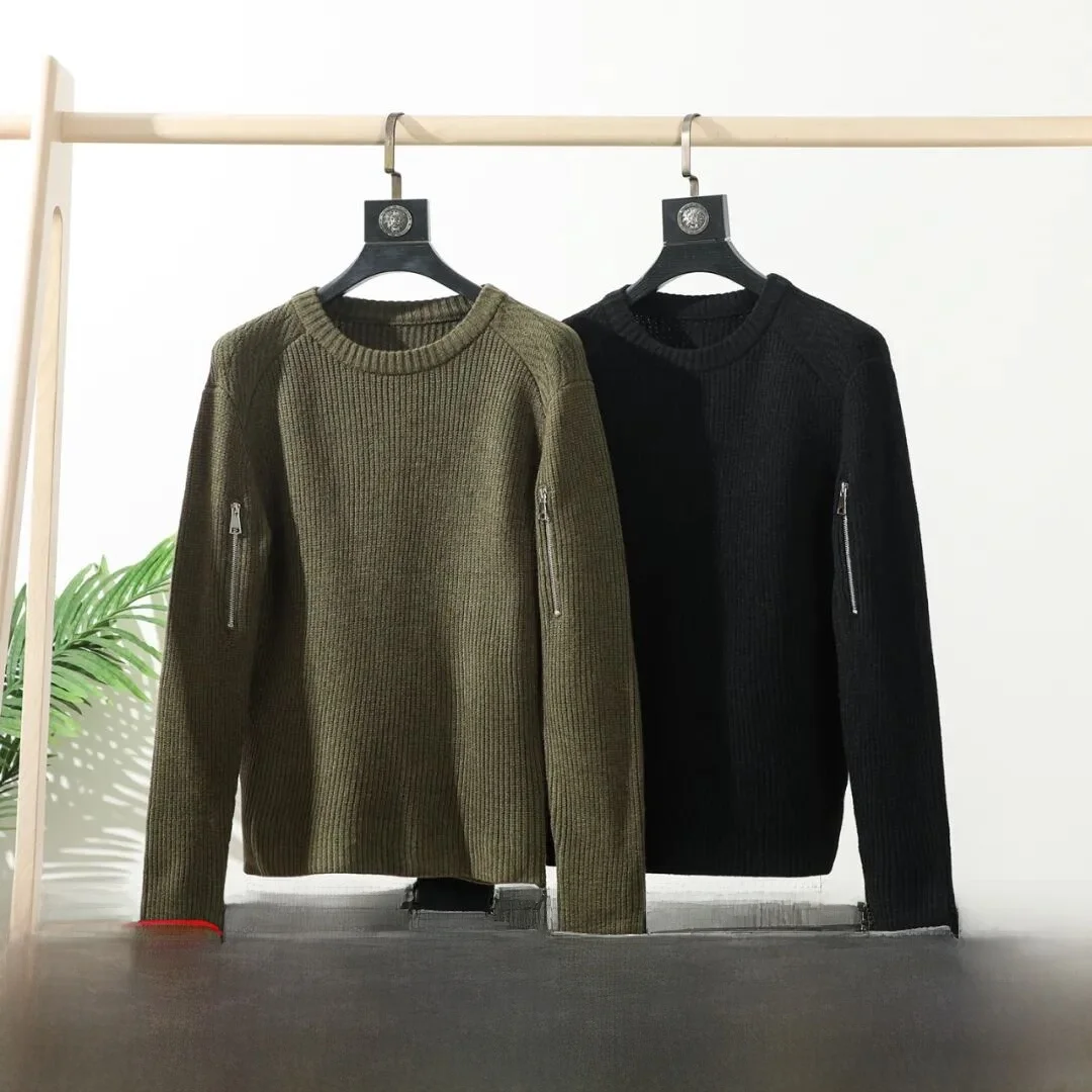 

Casual Men's Knitted Sweater Silk Lyocell Long Staple Cotton Autumn Winter Zipper Decorated Thi Needle Vertical Stripe Knit...