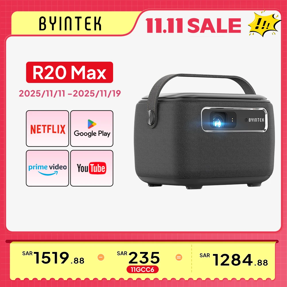 

BYINTEK R20 Max Mini Projector 4K DLP Smart WiFi Android 11.0 LED 1080P Outdoor Home Theater Projectors With 15600mAh Battery