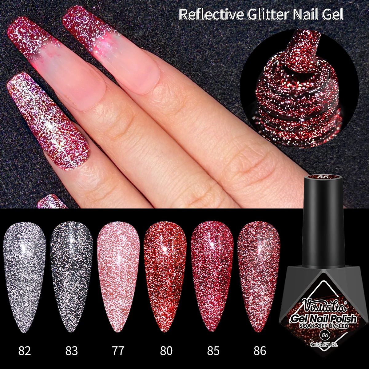 طلاء أظافر جل لامع عاكس 8 مل - بدون عطر، شكل سائل للعناية باليدين والقدمين #5