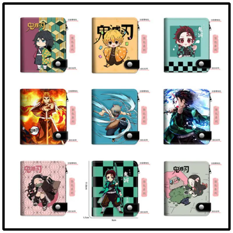 Anime Demon Slayer Kamado Tanjirou Leather Wallet Anti-Magnetic Credit Cards Holder with Organizer Coin Pocket Money Clips Purse