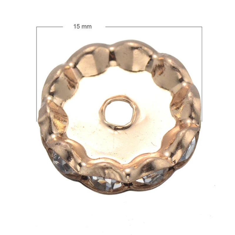 Juya 50Pcs/Lot Wholesale 15mm Cz Rhinestone Small Hole Round Metal Spacers For Handmade Beading Jewelry Making