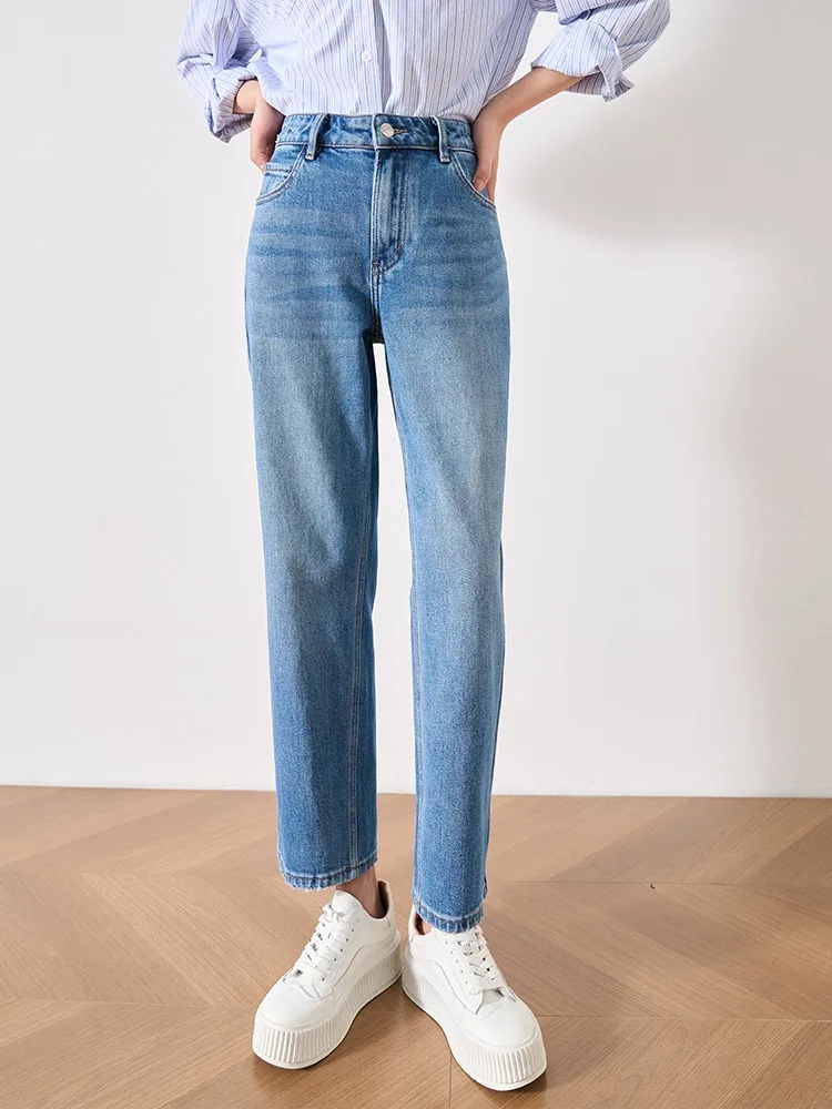 

OLrain Womens Cotton Jeans 2025 Spring Vintage Straight Casual Commute High-waist Ankle Length Denim Pencil Trousers WO24XA91350