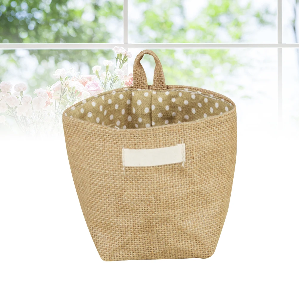 

Storage Basket Hanging Bag Fabric Flower Pot Jute Small Sacks Yellow Little Striped