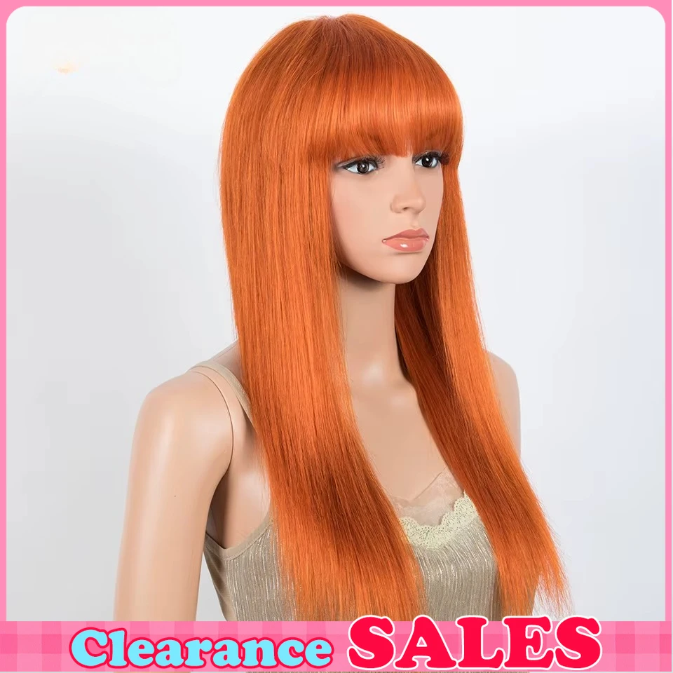 بيرو شعر طبيعي مفرود الباروكات مع الانفجارات الزنجبيل البرتقالي 100% طويل ريمي خصلات الشعر المستعار الإنسان لاول مرة كامل آلة صنع شعر مستعار للنساء