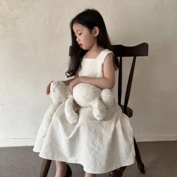 Grils Children Two-Piece Set Dress Slim-Fit Camisole Skirt Solid All-matching Korean Loose Casual Spring Summer New