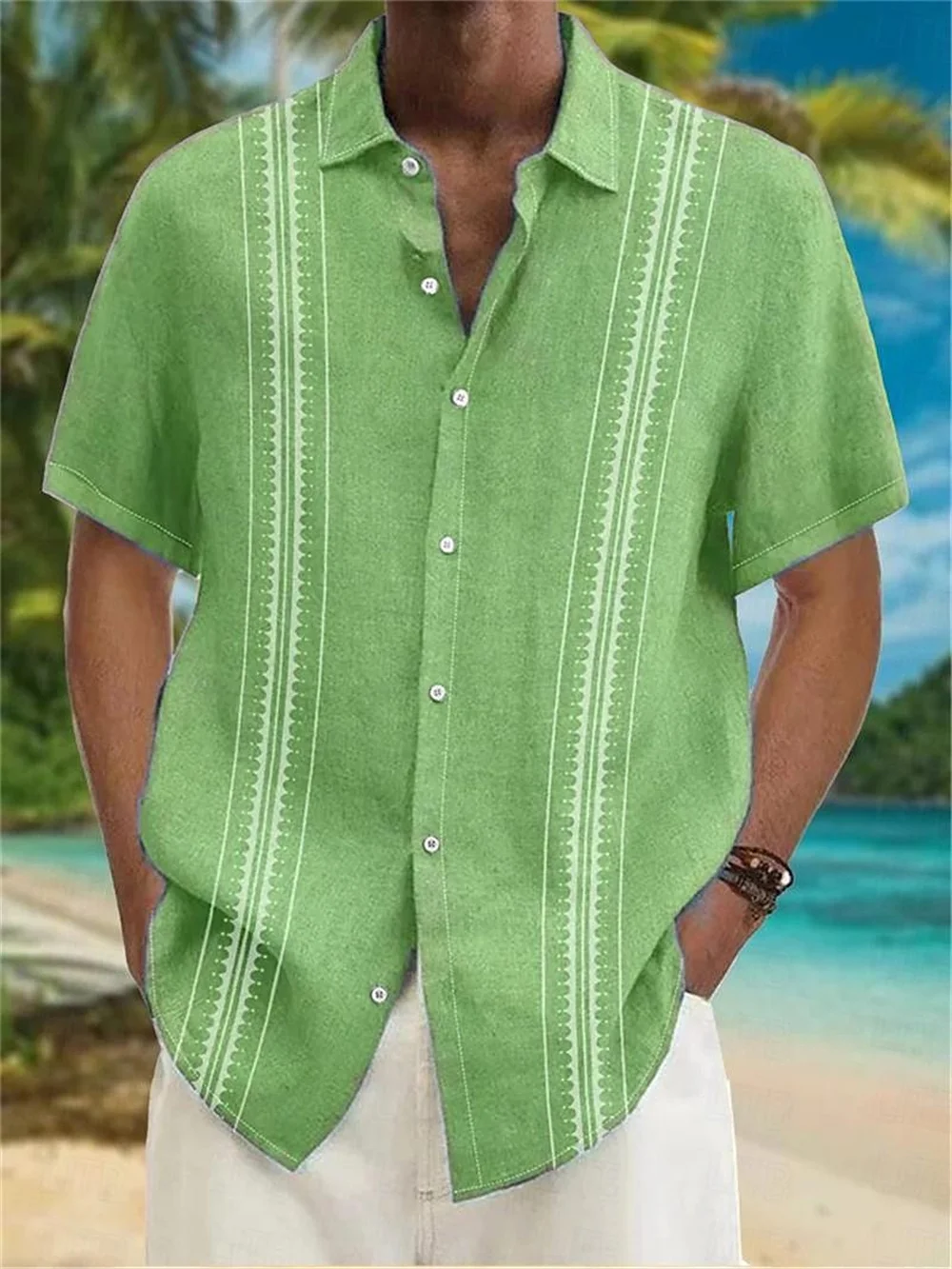 

Men's shirt, new summer 3D printed lines, short sleeved lapel button up shirt, fashionable Hawaiian vacation casual clothing