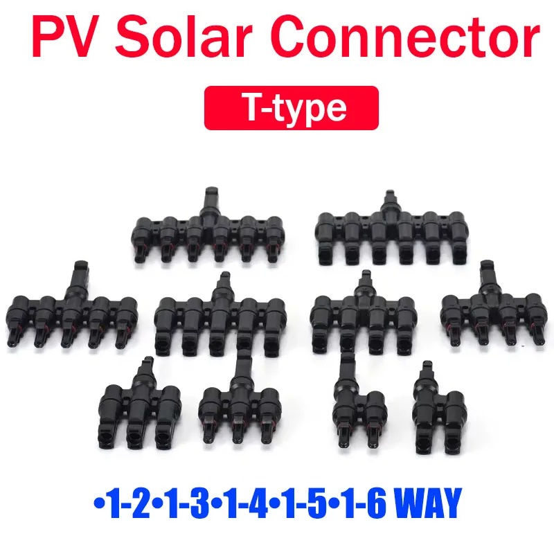 1/5/20/100 Set PV Solar Connector T Type 2 3 4 5 6 Branch Photovoltaic Male Female Plug Battery Module Panel Connector 1000V