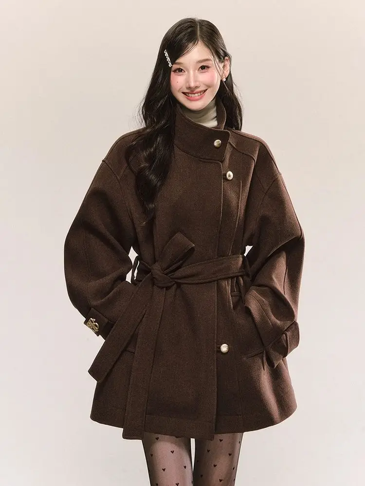 American Vintage Design Turtleneck Overcoats Women Casual Autumn and Winter 2025 French Elegant Jackets and Coats Korean Fashion