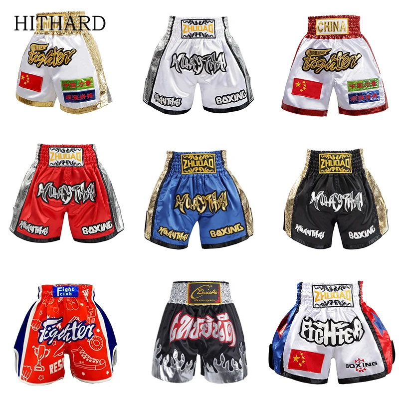 Short Muay Thai Man Gold Silver Boxing Shorts Women Kids Boy Girl MMA Martial Arts Clothing Kickboxing Grappling Training Trunks