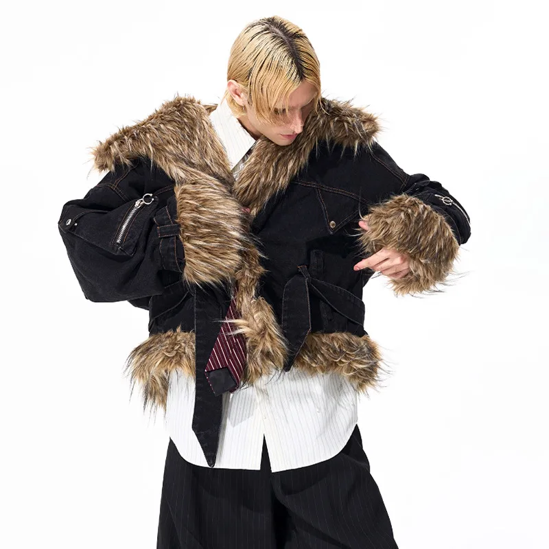 เสื้อโค้ทพาร์กาฤดูหนาว LUZHEN แฟชั่นดีไซน์ต่อผ้าขนสัตว์เทียมแบบหนา อุ่นสบายสำหรับผู้ชาย รุ่นใหม่ปี 2025 เสื้อผ้าสตรีทแวร์ JY4867