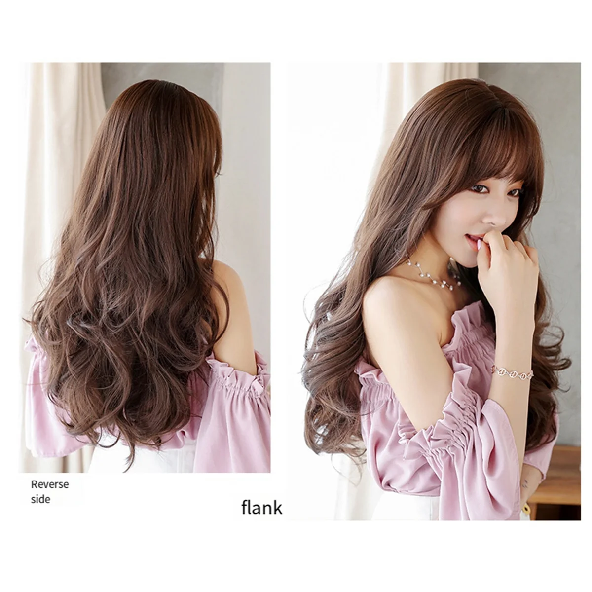 AT53 Wig Wig with Bangs for Women, Natural Looking Long Wig, Long Curly Wig for Daily Korea Versions Pudding