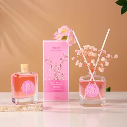 50ml Square Reed Diffuser Bottle with Sakura Essential Oil Diffuser Sets Hotel Home Aromatherapy Air Freshener Home Fragrance