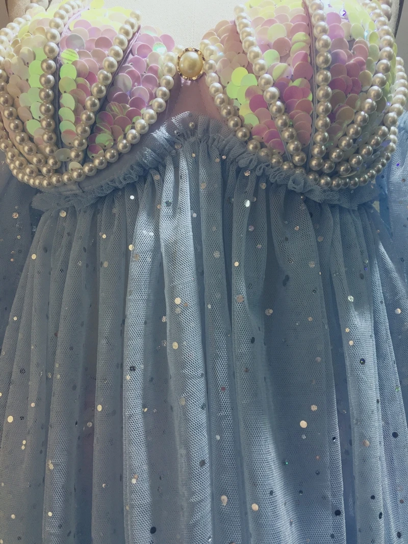 Handmade Original Mermaid Sequin Corset Mesh Skirt Set Pearl Shell Split Suitable For Role Play Bikini Beach Corset