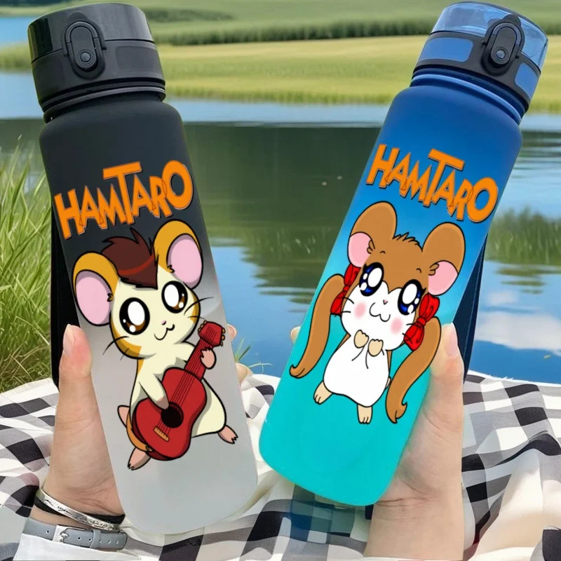 650ML Hamtaro  Anime Characters Water Cup Portable Children's  Outdoor Sports  Large Capacity Plastic Antidrip Water Bottle