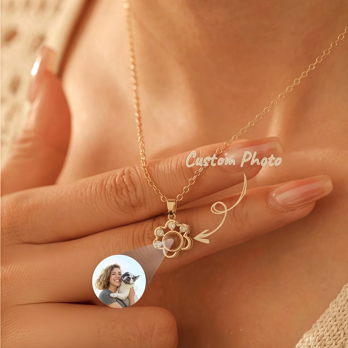 Custom Photo Projection Necklace Personalized Memory Pendant Pet Anniversary Jewelry Keepsake Gift For Girlfriend  With Gift Box