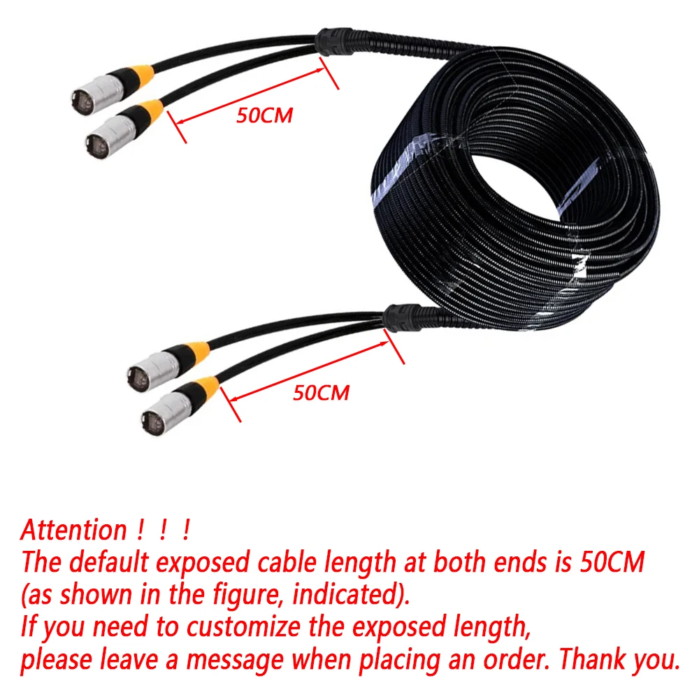 Cat5/Cat6 STP/SFTP 2 Channel Zinc Alloy RJ45 Connector Stage Ethernet Extension Cable with Waterproof Black Corrugated Tube Hose