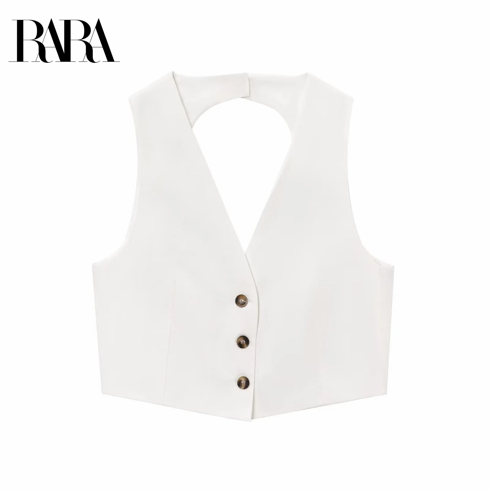 

RARA 2025 Womens Sleeveless Crop Top V - neckline Button - front Design Open - back Detail for Stylish Layering
