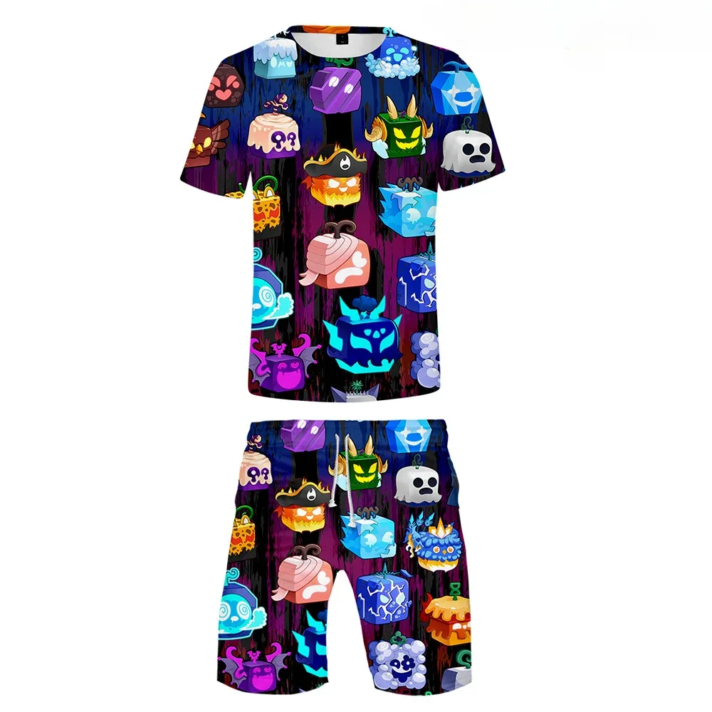 3D Game Blox Fruits Short-sleeved T-shirt Shorts Two-piece Suit Children's Clothing Birthday Gift for Children's