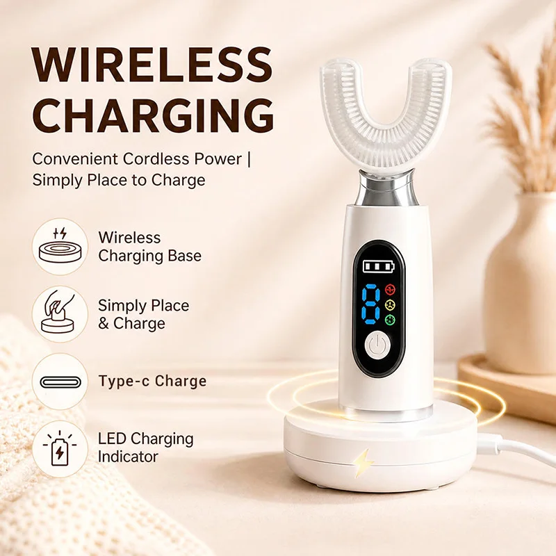 360° Intelligent U‑Shaped Ultrasonic Toothbrush With IPX7 Water Resistance - High‑Frequency Cleaning For Whitening Teeth