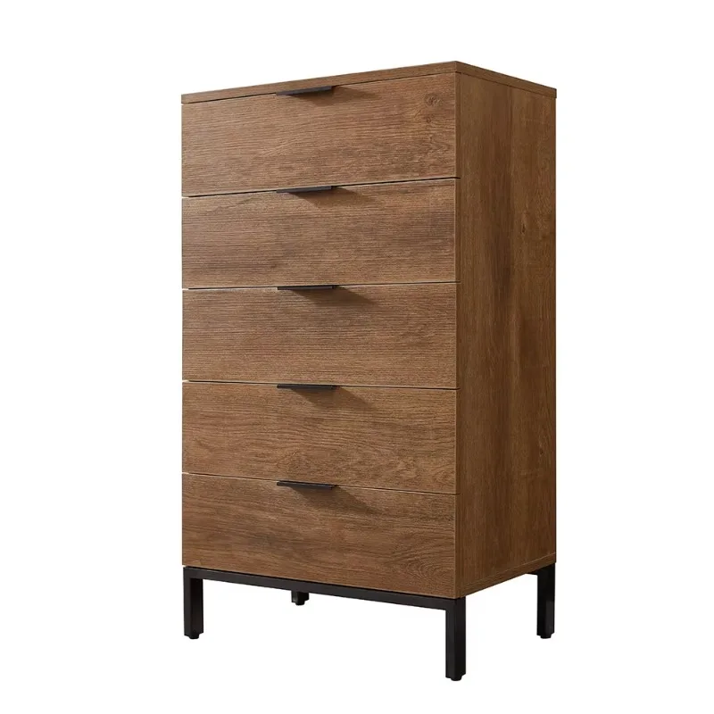 2025 Hot Sale Modern Dresser for Bedroom Furniture Factory Outlet with Wooden 5 Drawers Metal Case for Clothes Storage
