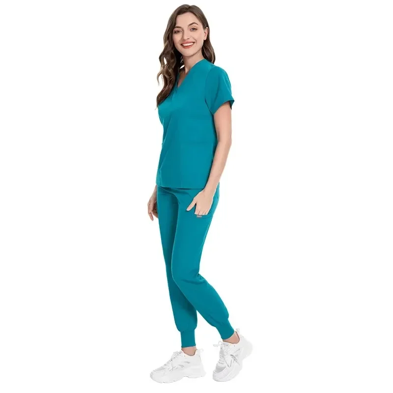 New Product Double Layer Multi-functional Pocket Nurse Uniform Surgical Gown Anesthetist Overalls Short-sleeved Scrub